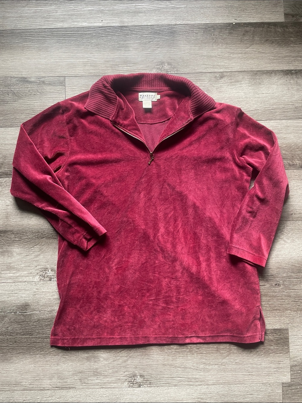 Vintage Velour Quarter-Zip Pullover Sweater - Wine